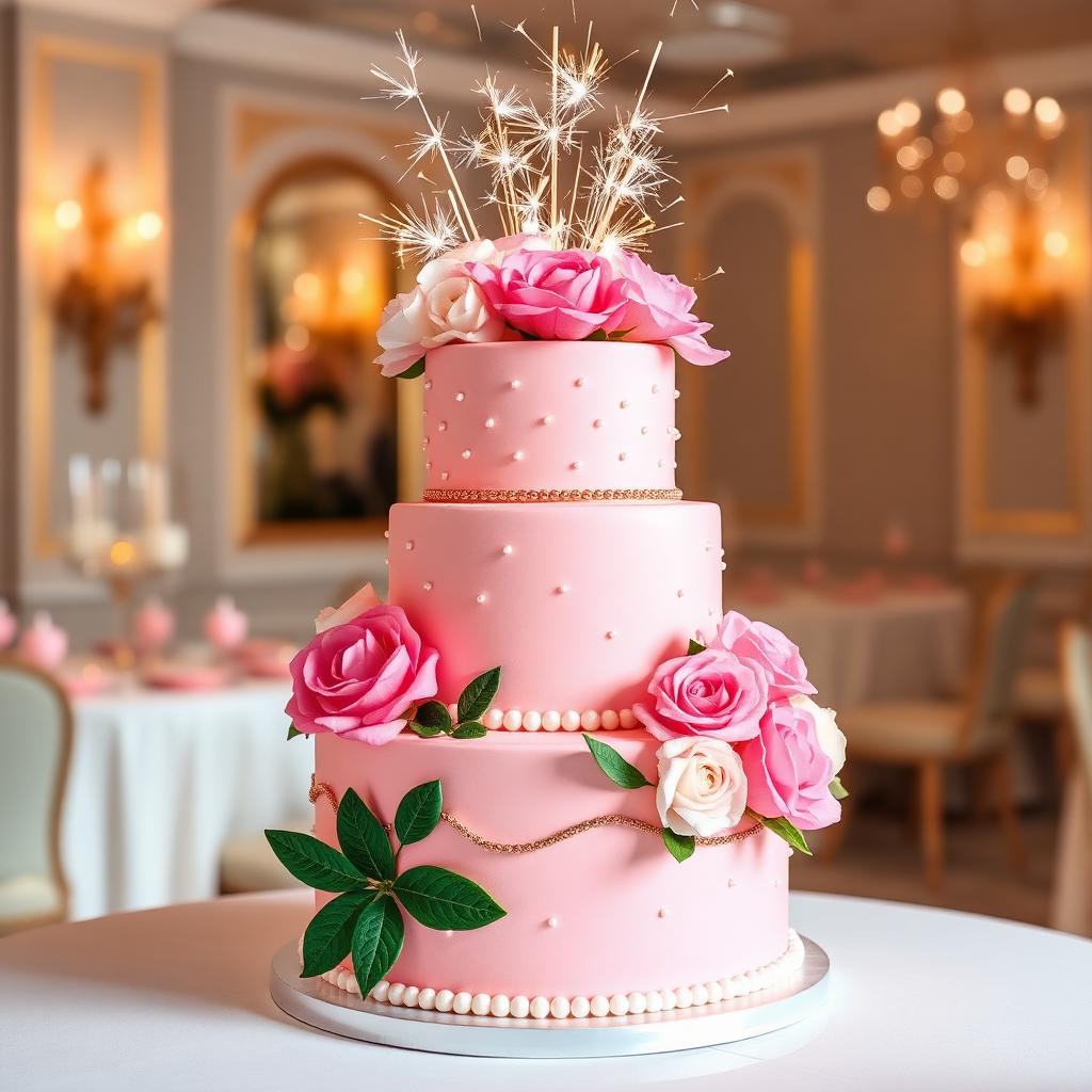Three tiers. Edible pearls. Sparklers.