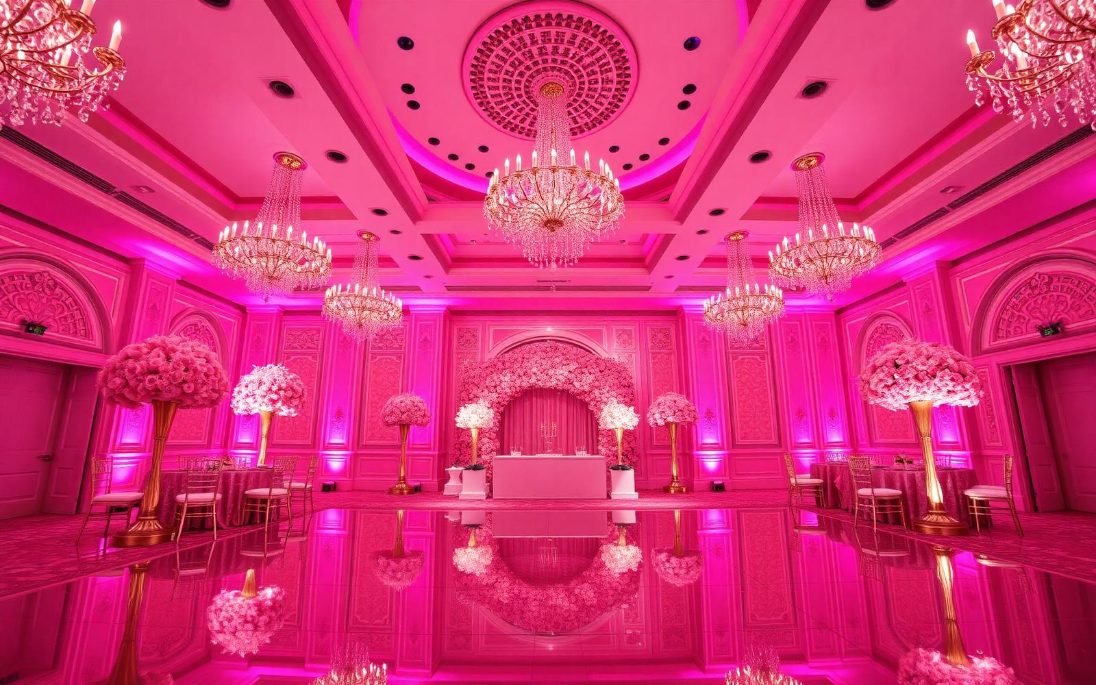 Pink uplighting & crystal chandeliers